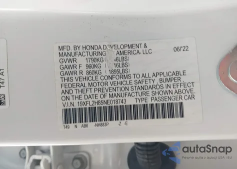 2022 Honda Civic Sport из США, поврежденный, VIN 19XFL2H85NE018743